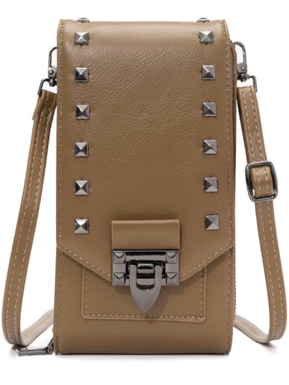 Stud-Accent BROWN Crossbody Phone Bag - Women. Brand new